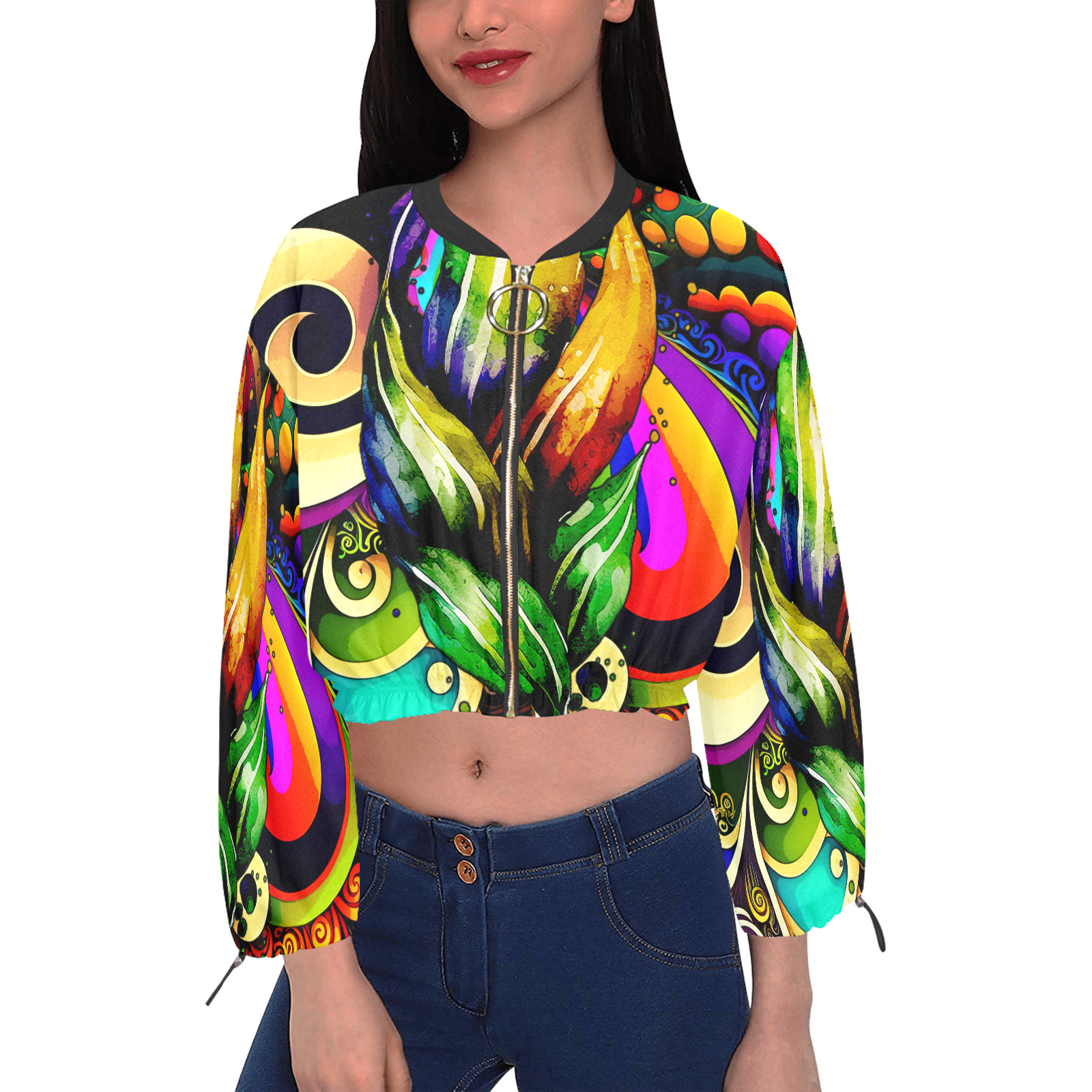 Mardi Gras Colorful New Orleans Cropped Chiffon Jacket for Women (Model H30)