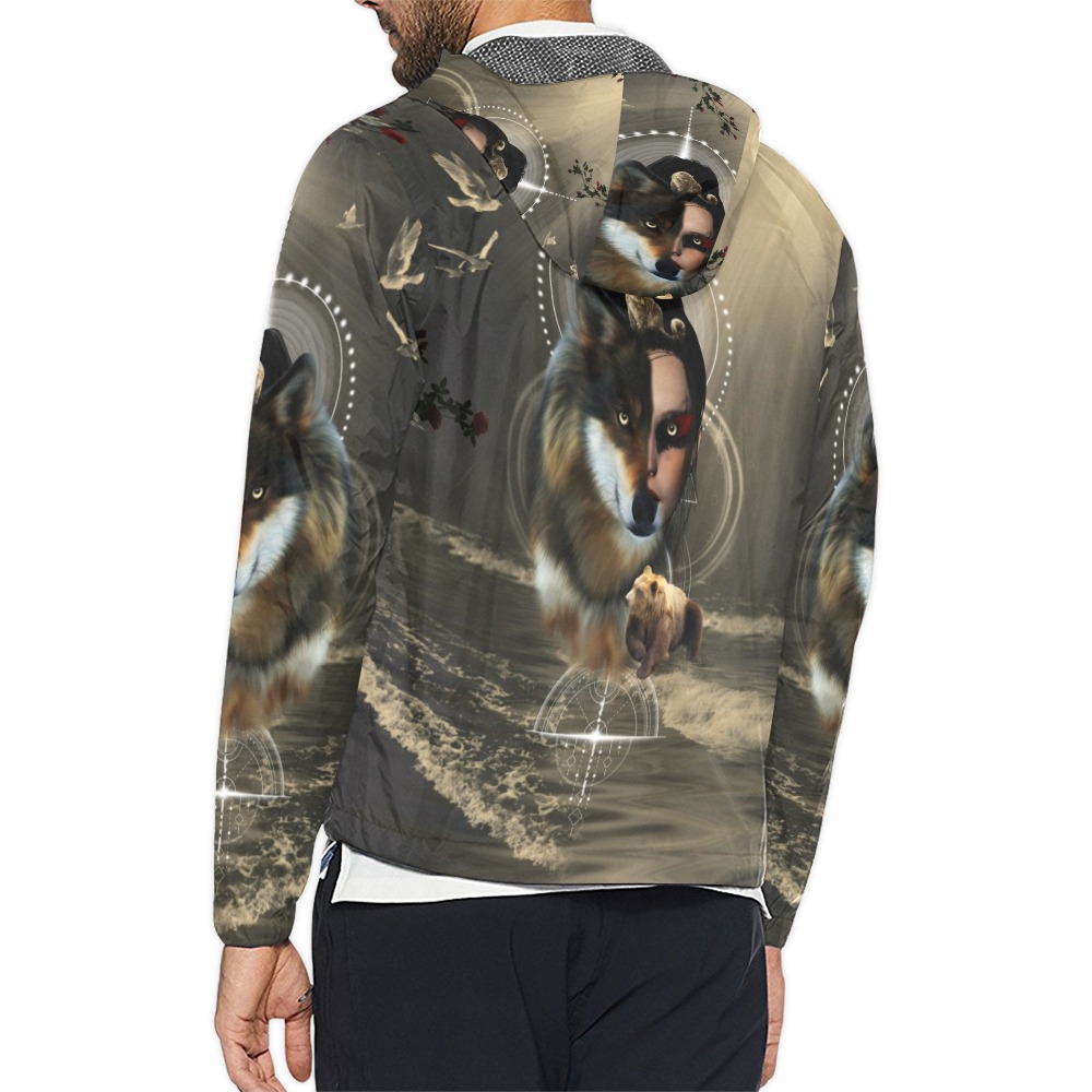 Awesome fantasy wolf, fairy and bear Unisex All Over Print Windbreaker (Model H23)