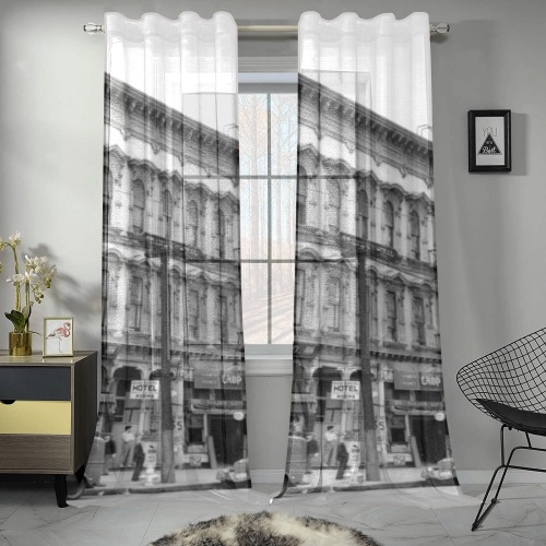 East side of Main Street Los Angeles. 1930s Gauze Curtain 28"x95" (Two-Piece)