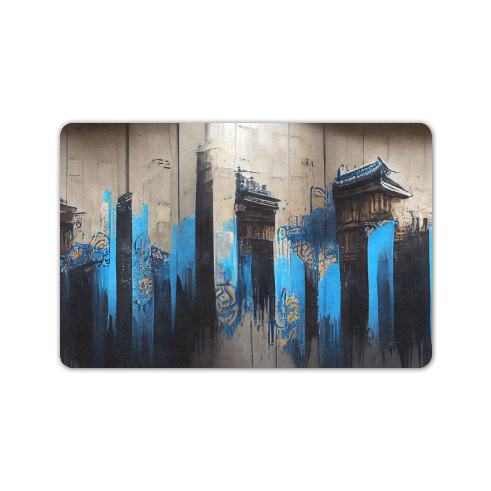 graffiti building's black and blue Doormat 24"x16" (Black Base)