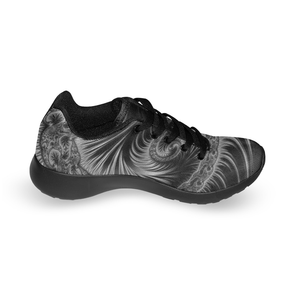 Black and Silver Spiral Fractal Abstract Men’s Running Shoes (Model 020)