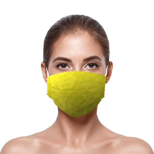Yellow gradient geometric mesh pattern Pleated Mouth Mask with Drawstring (Model M06)
