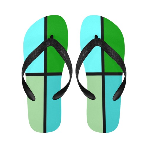 Beachy Blue and Green Squares Flip Flops for Men/Women (Model 040)