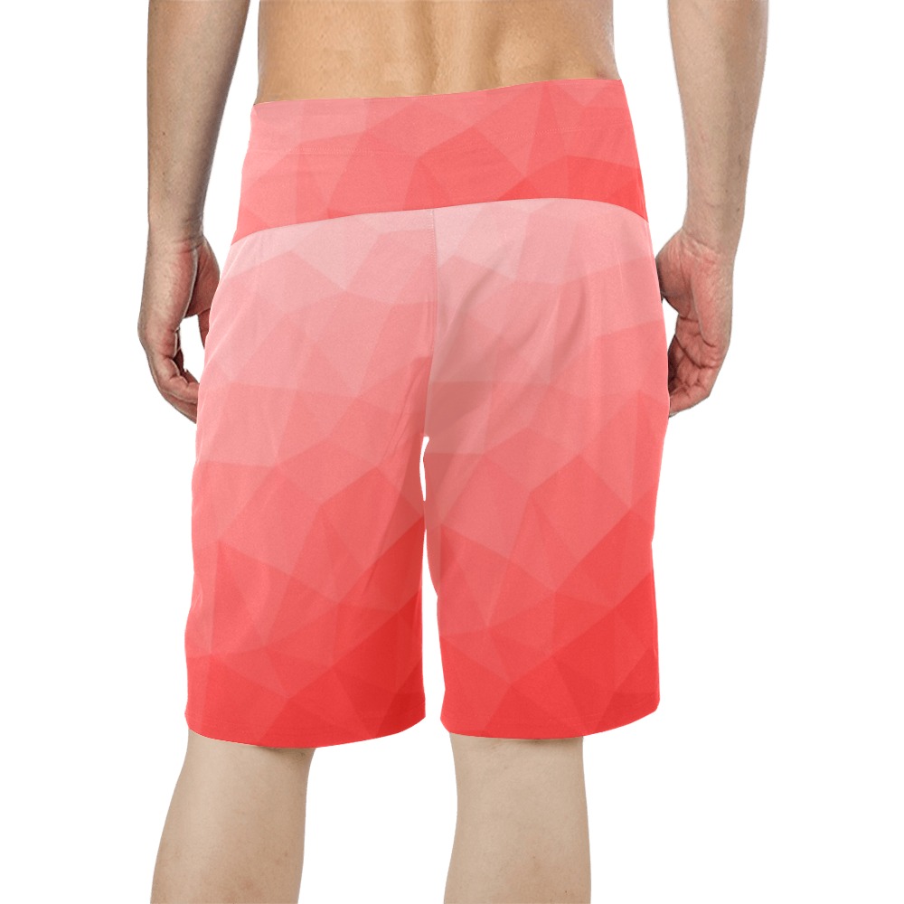 Red gradient geometric mesh pattern Men's All Over Print Board Shorts (Model L16)
