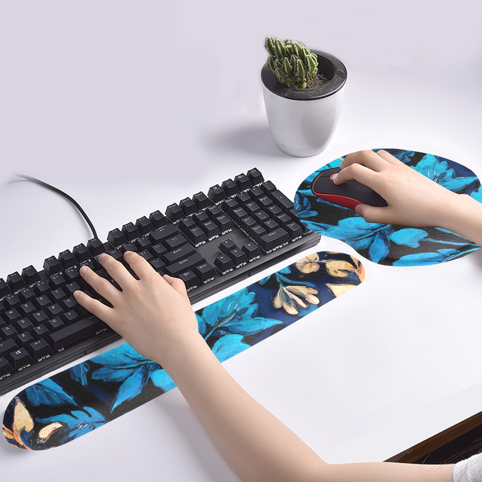 flowers botanic art (9) keyboard mouse pad set Keyboard Mouse Pad Set with Wrist Rest Support