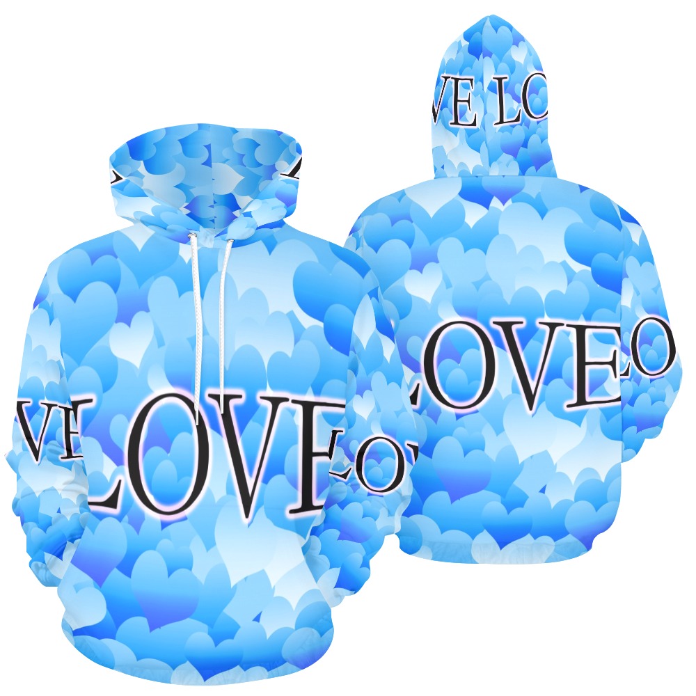Blue Love All Over Print Hoodie for Women (USA Size) (Model H13)