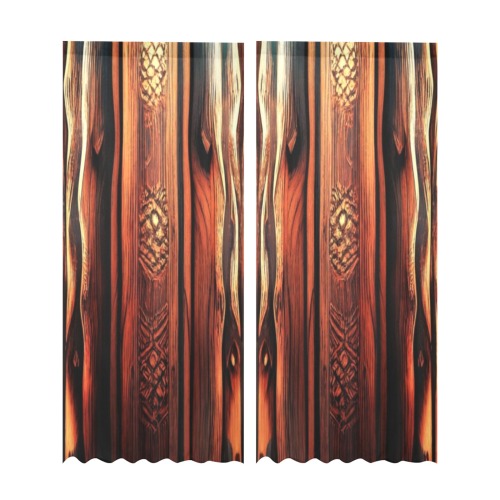 Aztec pattern on wood Gauze Curtain 28"x95" (Two-Piece)