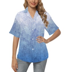 Blue Gradient Grunge All Over Print Hawaiian Shirt for Women (Model T58)