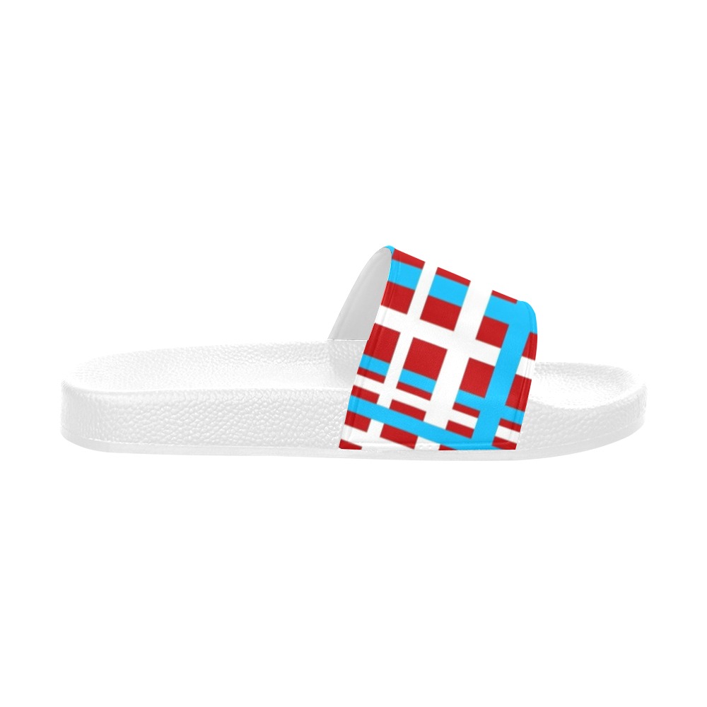 Interlocking Stripes White Red Light Blue Women's Slide Sandals (Model 057)