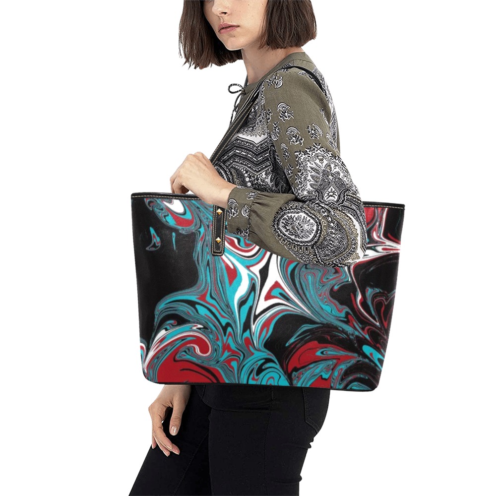 Dark Wave of Colors Chic Leather Tote Bag (Model 1709)