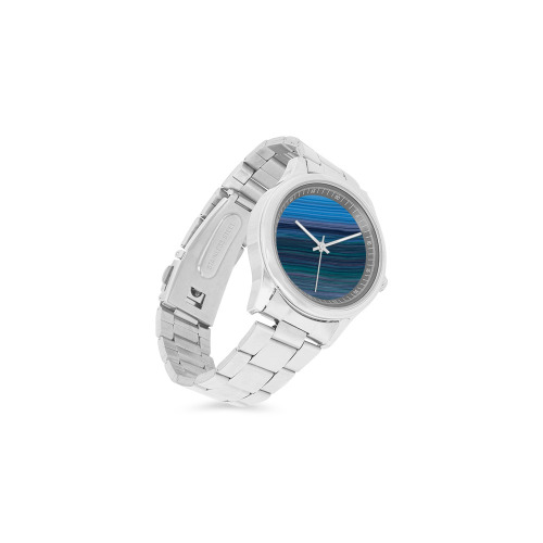 Abstract Blue Horizontal Stripes Men's Stainless Steel Watch(Model 104)