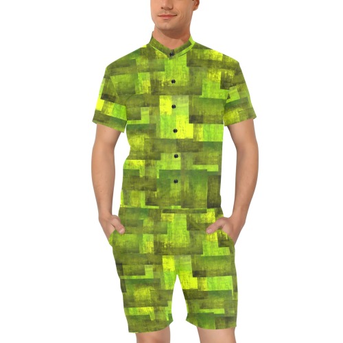 pixels2 green Men's Short Sleeve Jumpsuit