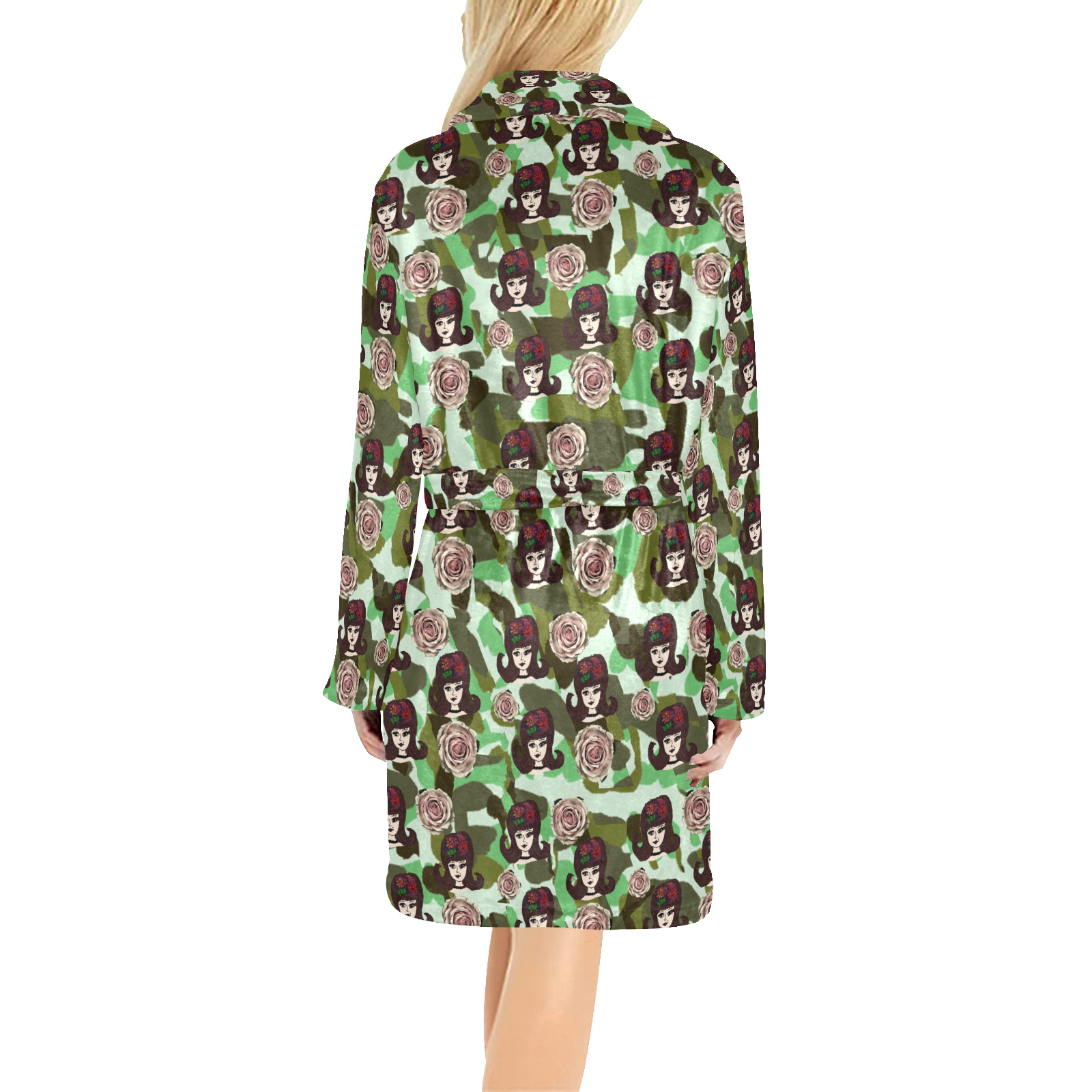 brownish green camogirl rose Women's All Over Print Night Robe
