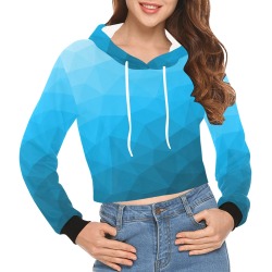 Cyan gradient geometric mesh pattern All Over Print Crop Hoodie for Women (Model H22)