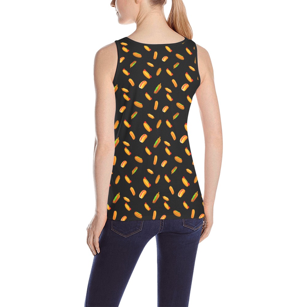 Hot Dogs on Black All Over Print Tank Top for Women (Model T43)