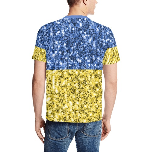 Blue yellow Ukraine flag glitter faux sparkles Men's All Over Print T-Shirt (Solid Color Neck) (Model T63)