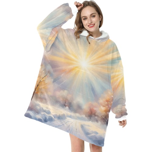 Magical sun is shining over the winter road art Blanket Hoodie for Women