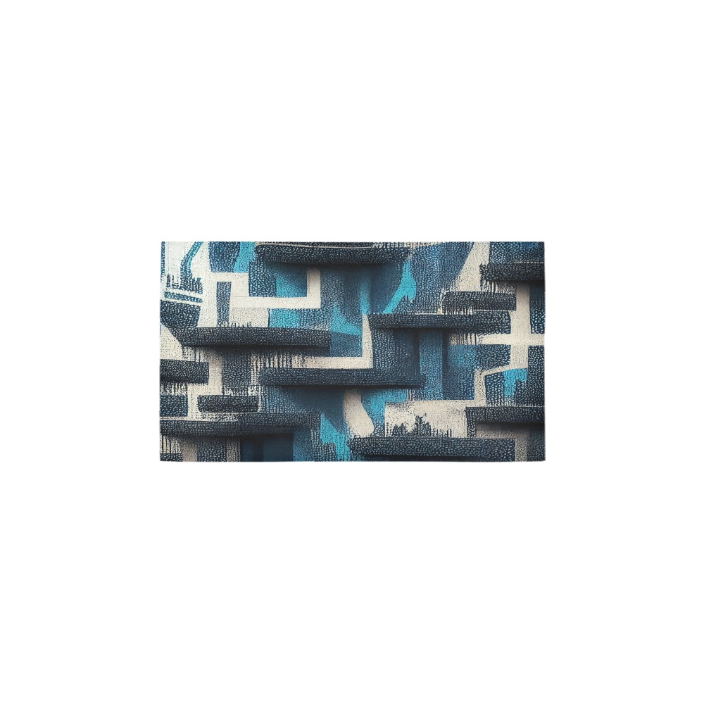 blue, white and black abstract pattern Bath Rug 16''x 28''