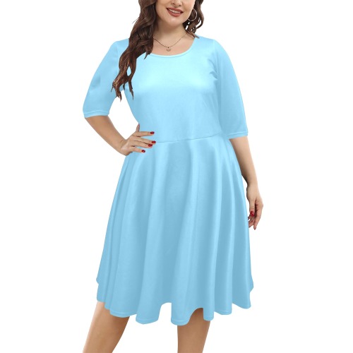 color baby blue Half Sleeve Skater Dress (Model D61)