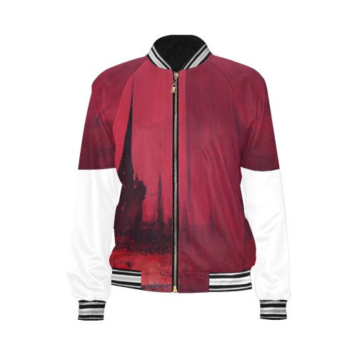 graffiti building, red All Over Print Bomber Jacket for Women (Model H21)