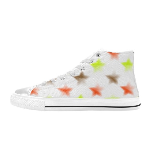 stars white High Top Canvas Shoes for Kid (Model 017)