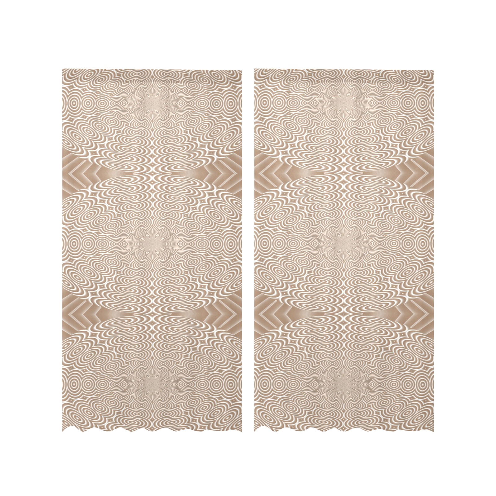 Gouse pol circle strip bw brown Gauze Curtain 28"x84" (Two-Piece)