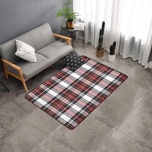 Red Black Plaid Area Rug with Black Binding 5'3''x4'
