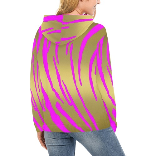 Gold Tiger Stripes Pink All Over Print Hoodie for Women (USA Size) (Model H13)