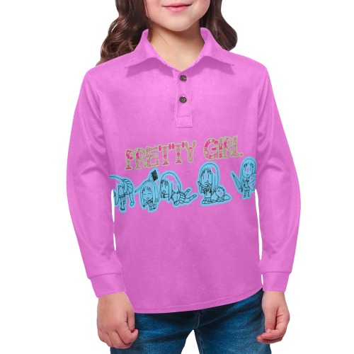 Cute Kid Association Little Girls' All Over Print Long Sleeve Polo Shirt (Model T73)