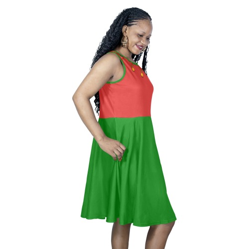 Red Green Elf Costume Sleeveless Expansion Dress (Model D60)