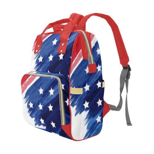 4th of July w/Red Multi-Function Diaper Backpack/Diaper Bag (Model 1688)