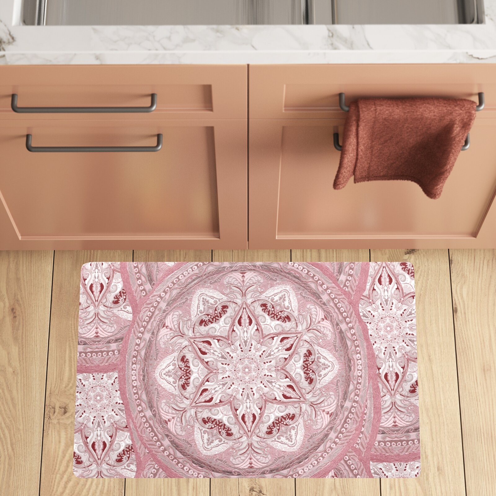 embroidery-pale pink and gray Kitchen Mat 32"x20"