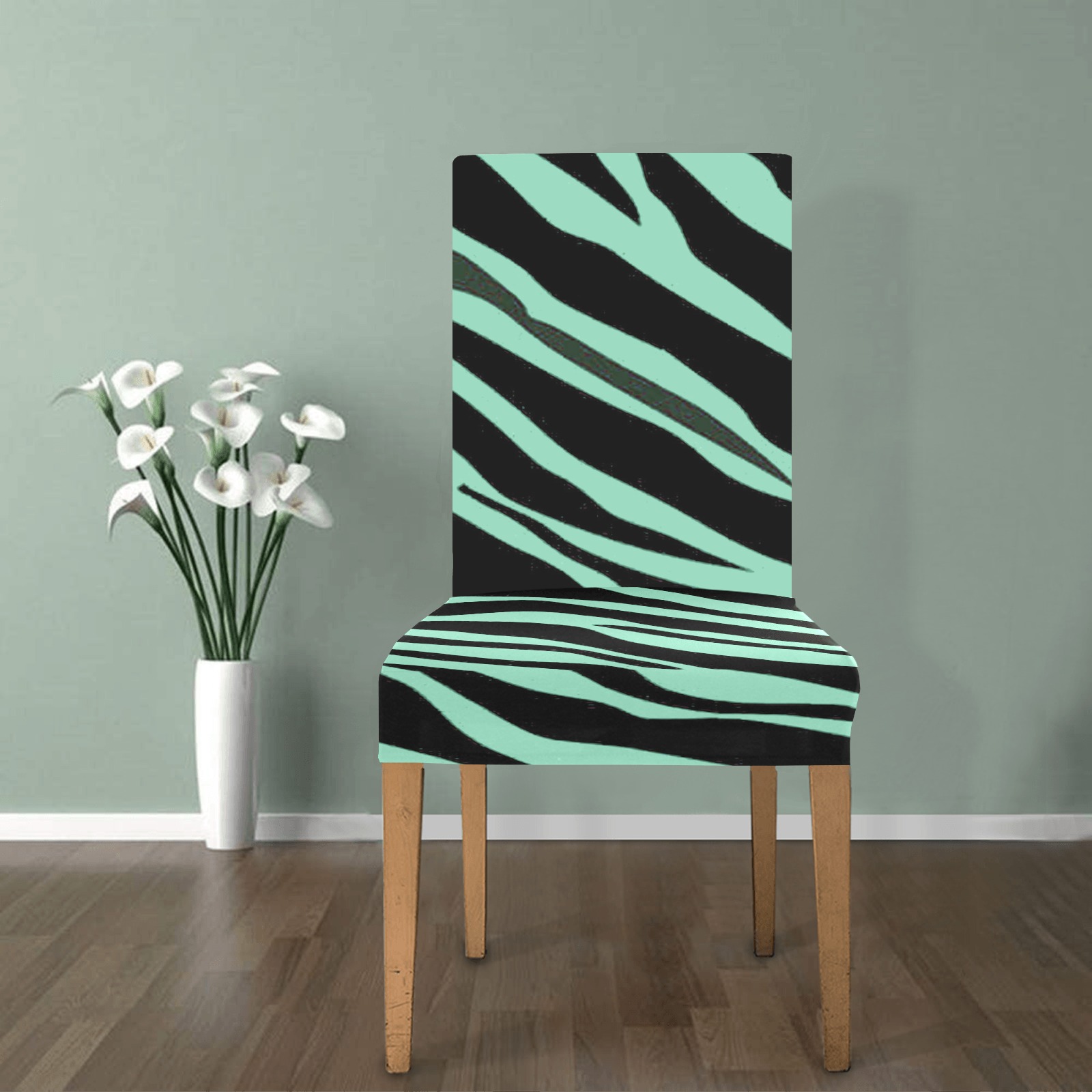 Mint Green Zebra Stripes Removable Dining Chair Cover
