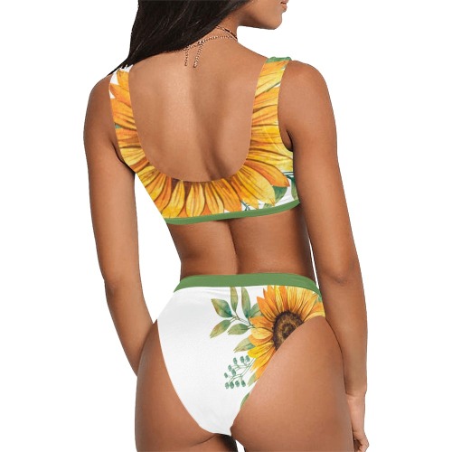 Sunflower Woman's Swimwear Two Piece Sport Top & High-Waisted Bikini Swimsuit (Model S07)