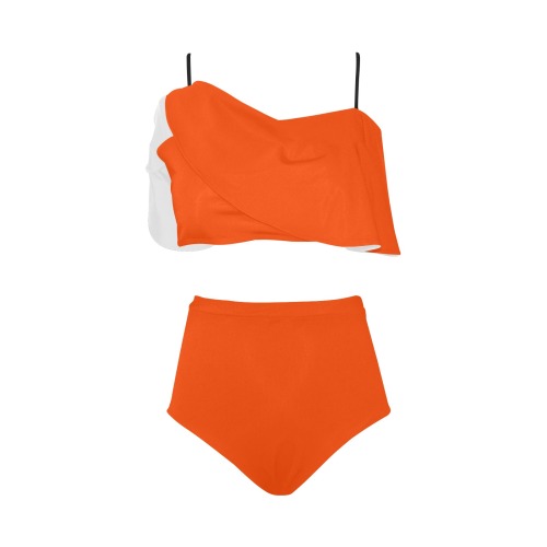 color orange red High Waisted Ruffle Bikini Set (Model S13)