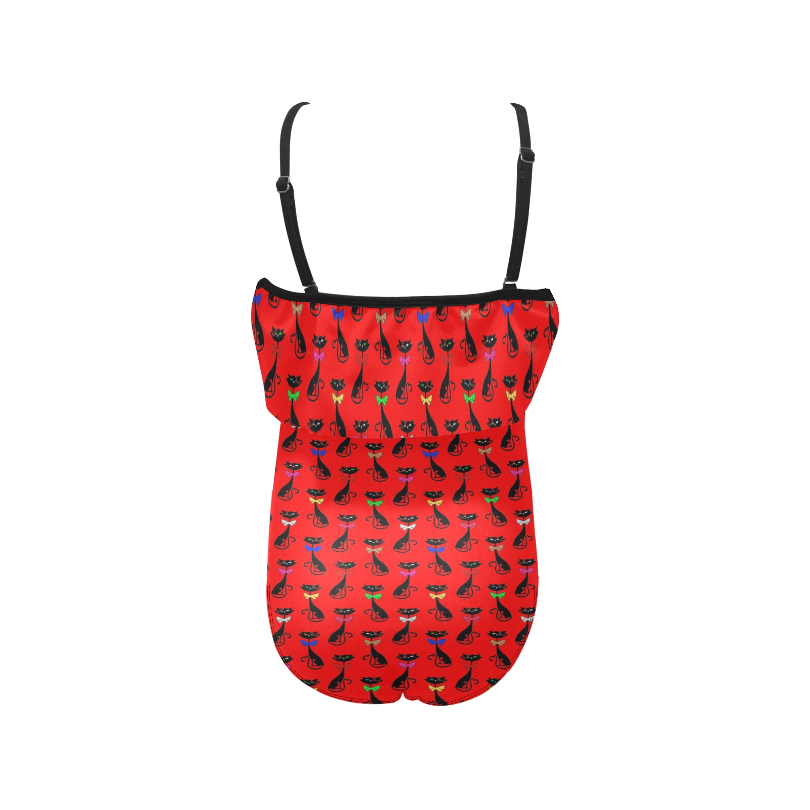Black Cats Wearing Bow Ties - Red Kids' Spaghetti Strap Ruffle Swimsuit (Model S26)