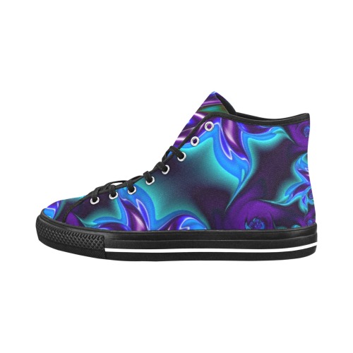 Aqua Blue and Purple Flowers Fractal Abstract Vancouver H Men's Canvas Shoes (1013-1)