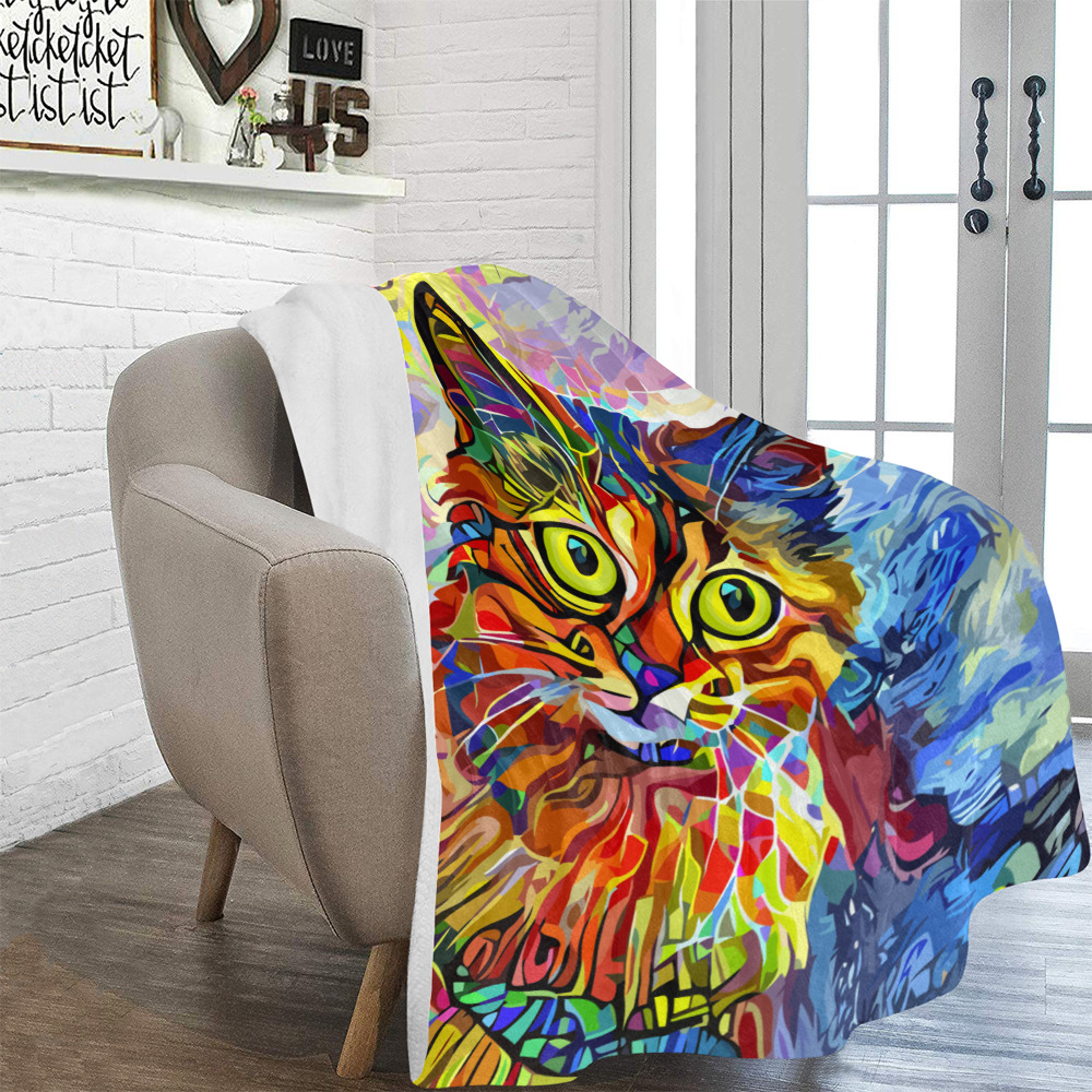 Abstract Cat Face Artistic Pet Portrait Painting Ultra-Soft Micro Fleece Blanket 60"x80"