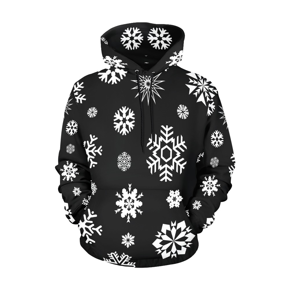 White Snowflakes Snowfall Winter Pattern All Over Print Hoodie for Women (USA Size) (Model H13)