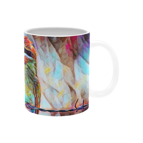 Bee Eaters On Barbed Wire. Oil Painting Custom White Mug (11OZ)