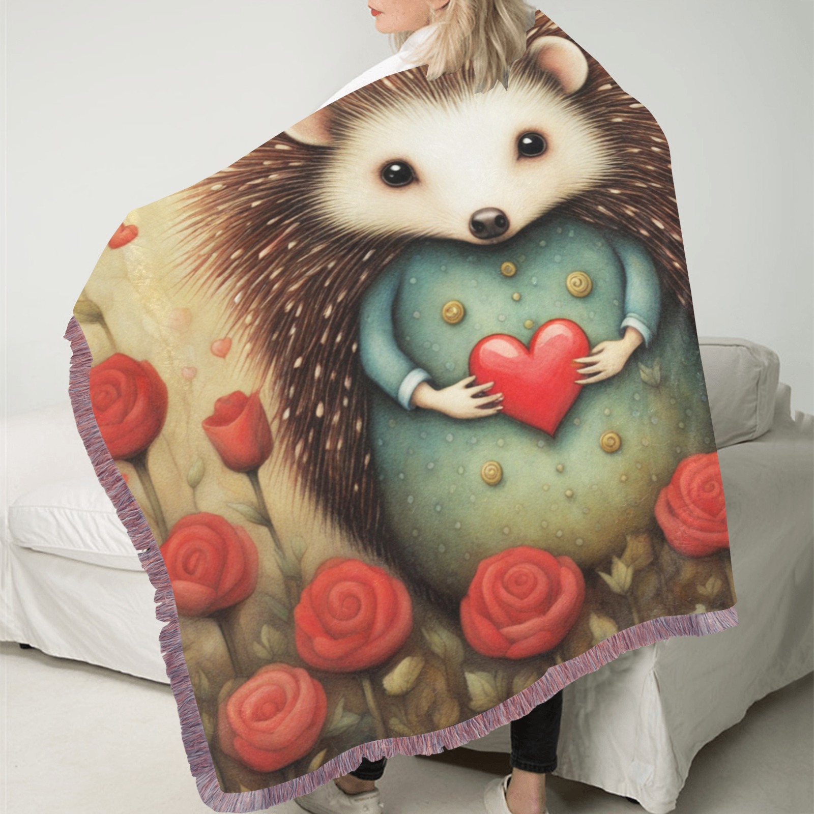 Hedgehog Love 2 Ultra-Soft Fringe Blanket 30"x40" (Mixed Pink)