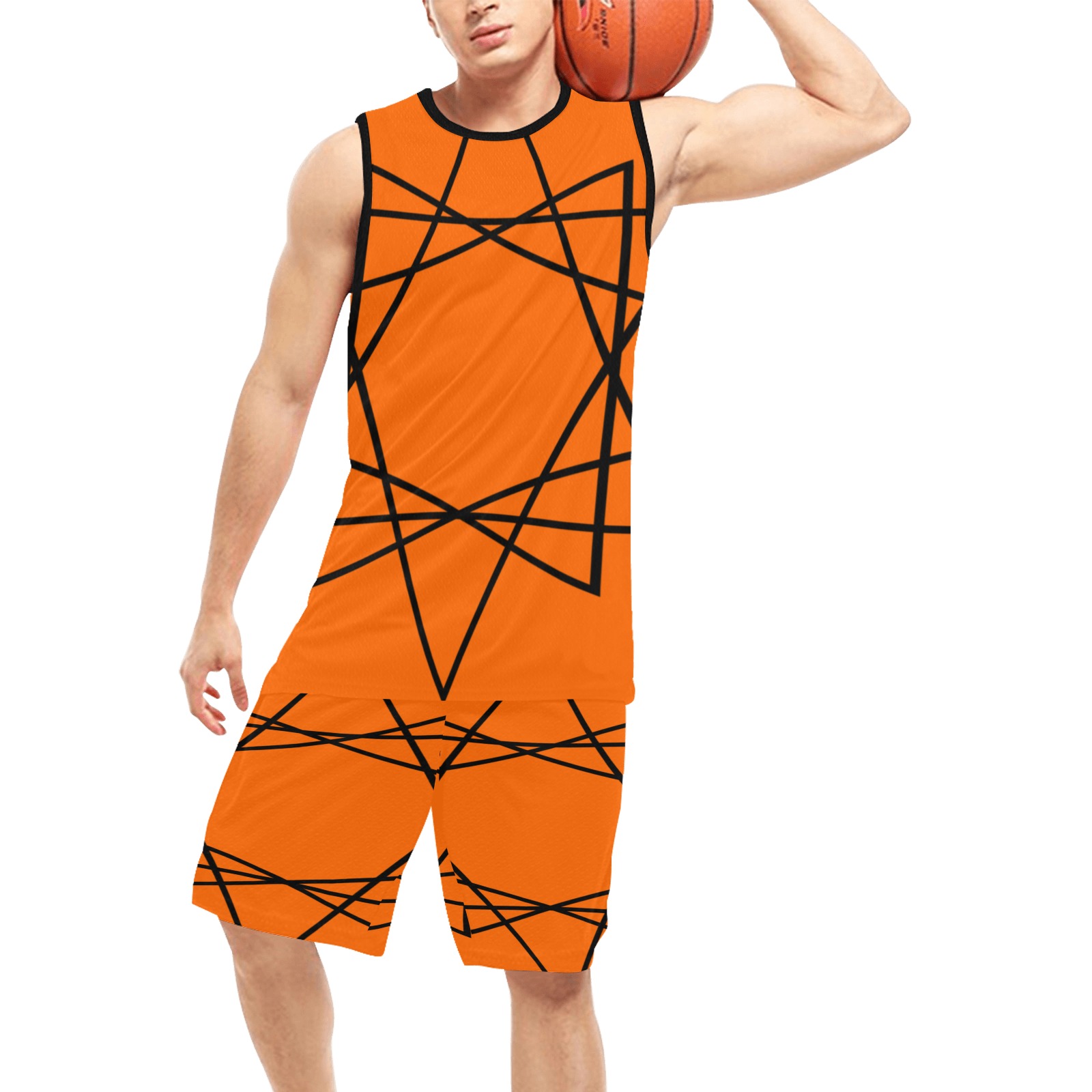 Black Interlocking Triangles2 Funhouse orange Basketball Uniform with