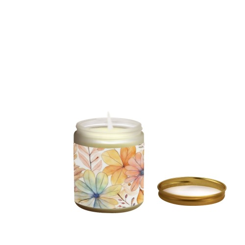 Watercolor Floral 2 Frosted Glass Candle Cup - Large Size (Lavender&Lemon)