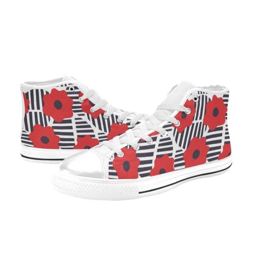 Red Poppies Women's Classic High Top Canvas Shoes (Model 017)