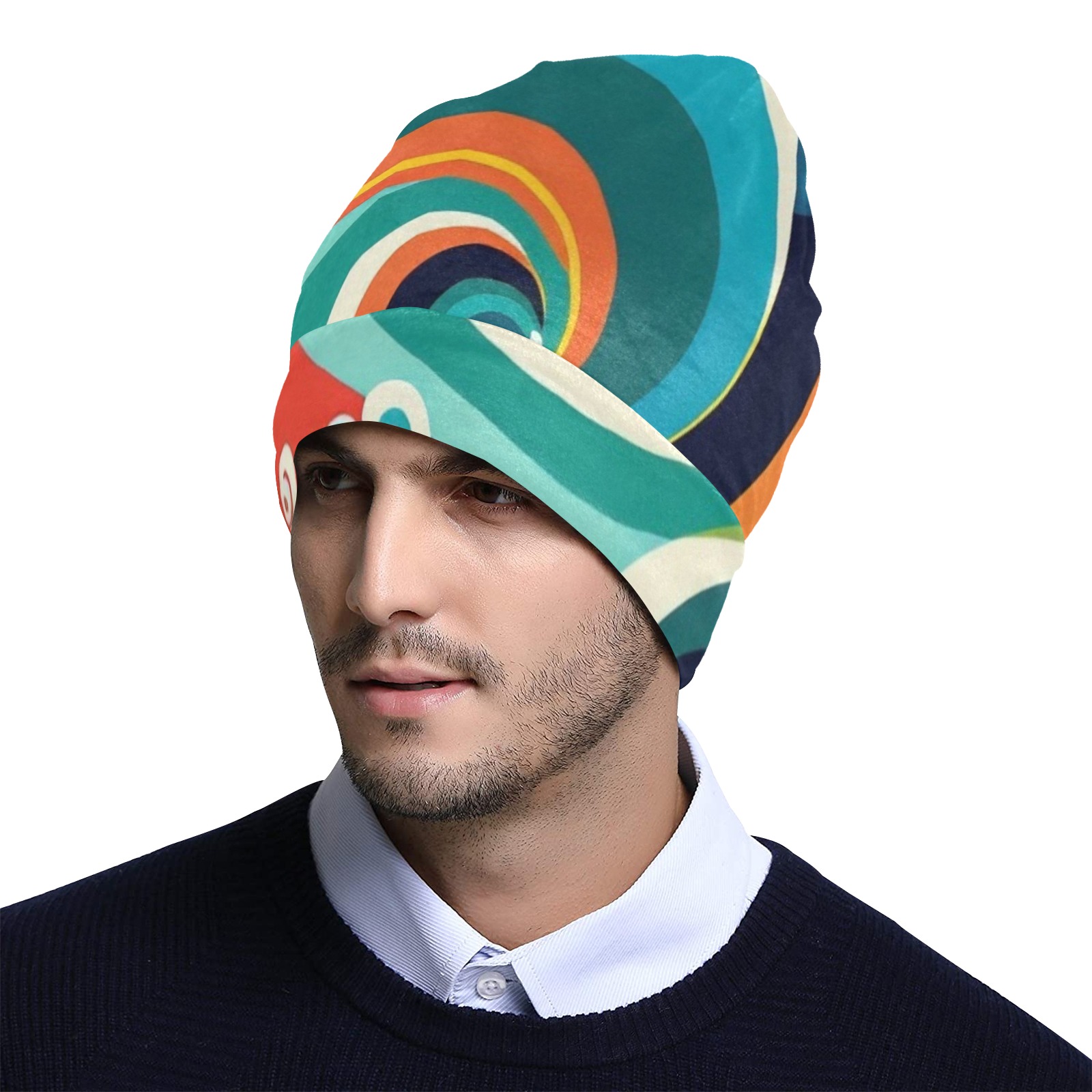 Colorful Ocean Waves All Over Print Beanie for Adults