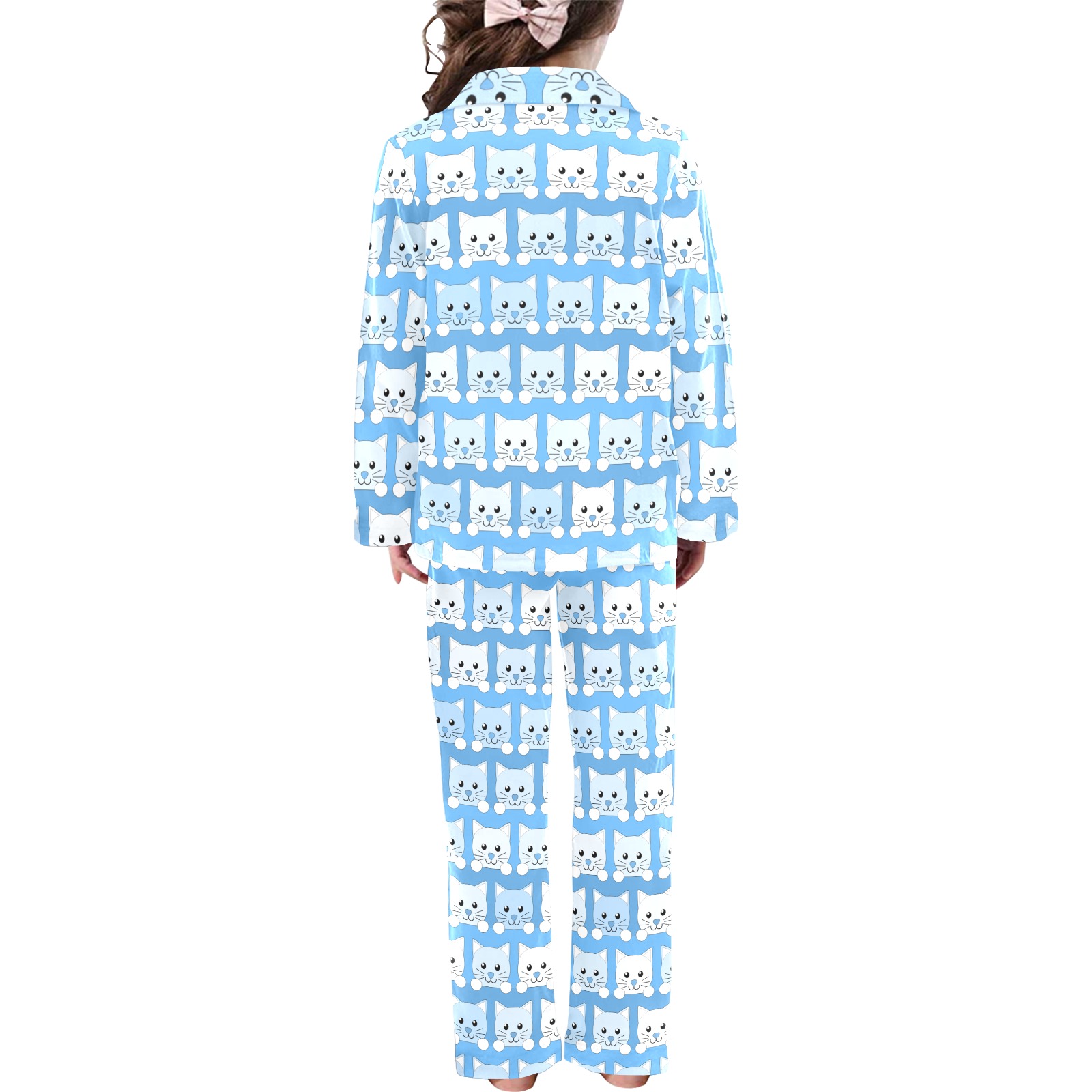 Kitten PJs Blue Little Girls' V-Neck Long Pajama Set