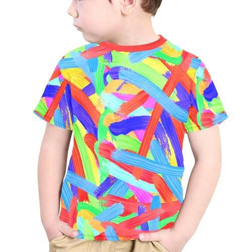 Colorful Finger Painting Little Boys' All Over Print Crew Neck T-Shirt (Model T40-2)