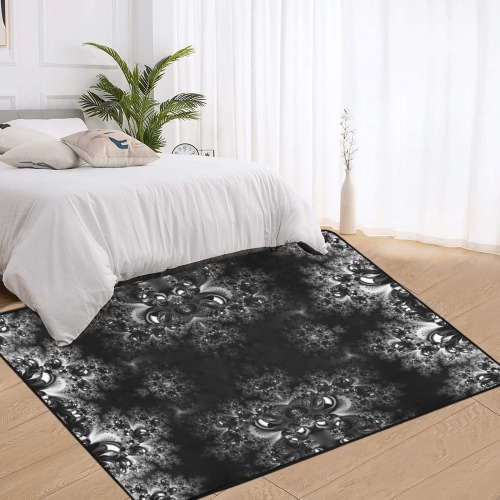 Frost at Midnight Fractal Area Rug with Black Binding 7'x5'