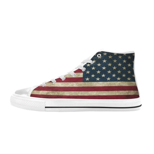 USA flag old style Women's Classic High Top Canvas Shoes (Model 017)