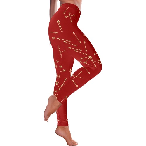 Arrows Every Direction Yellow on Red Women's Low Rise Leggings (Invisible Stitch) (Model L05)